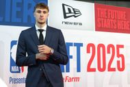 Cooper Flag at 2025 NBA Draft - Round One (Image via Getty)